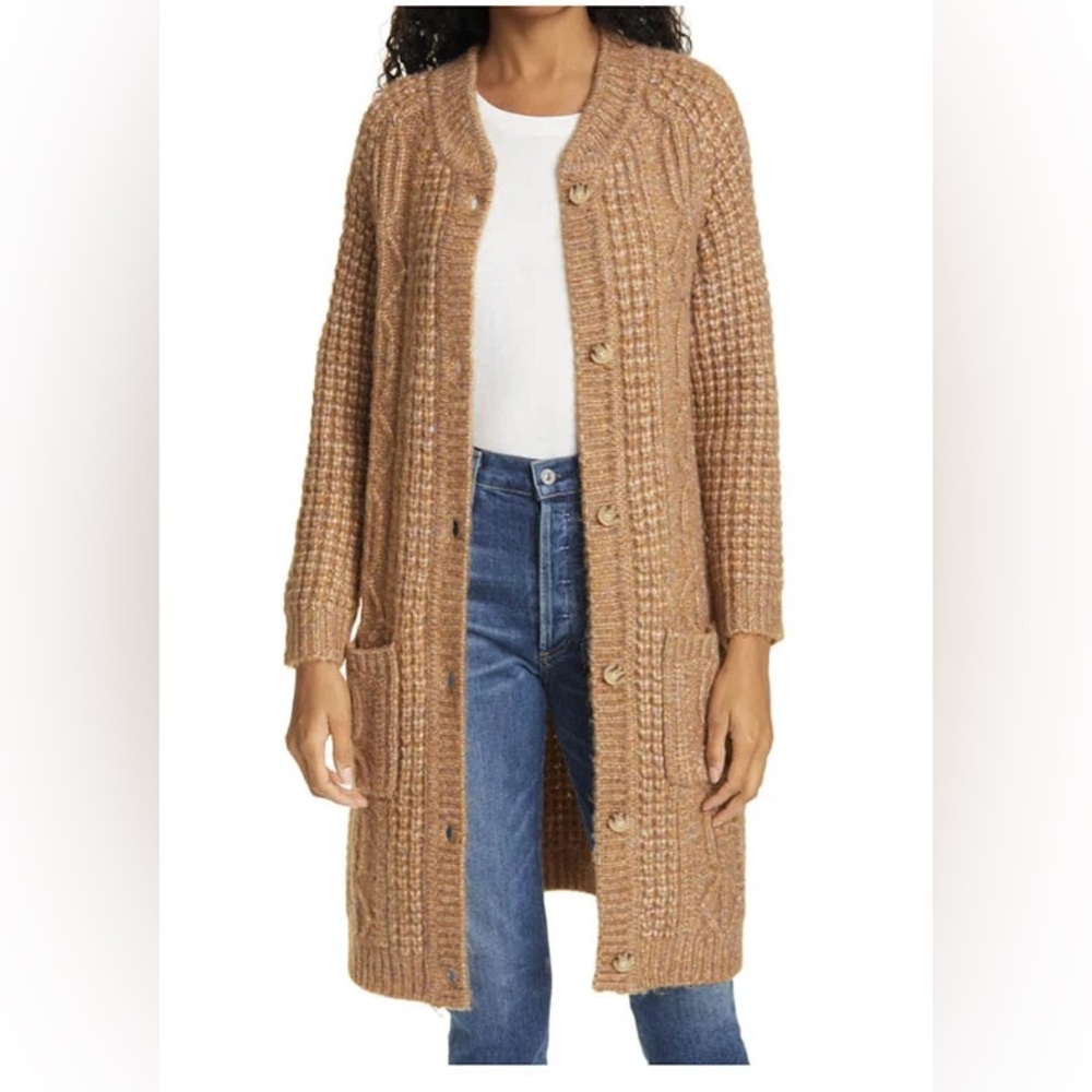 THE GREAT The Long Cable Cardigan in Caramel - Picture 10 of 11